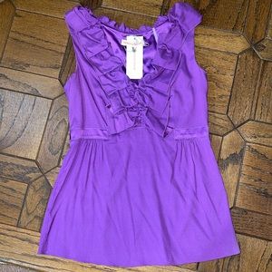 Rebecca Taylor Lupine Ruffle Top Silk Purple 0 *NEW w/Tag*